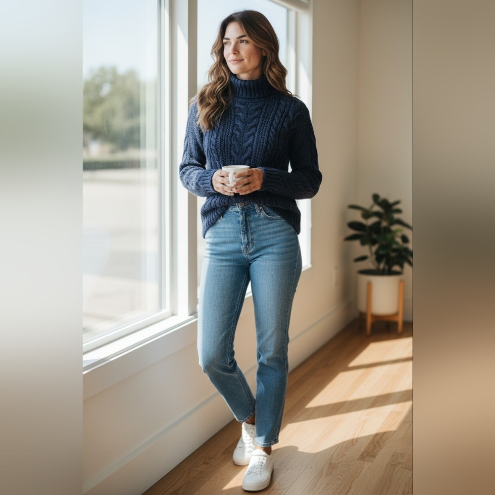 LRL Lauren Jeans Co. Ralph Lauren Cable Knit Cowl Neck Sweater
